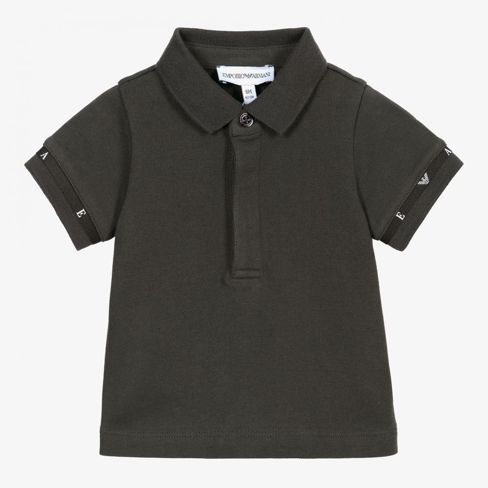 Emporio Armani - Boys Khaki Green Polo Shirt | Childrensalon