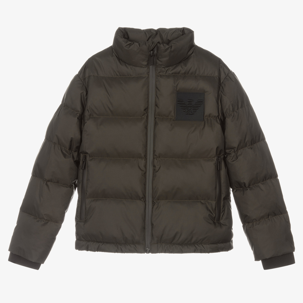 Emporio Armani - Boys Khaki Green Puffer Jacket | Childrensalon