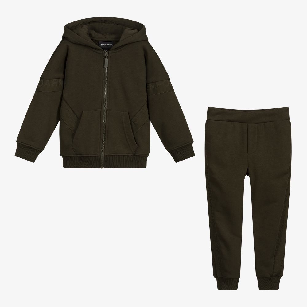 Emporio Armani - Boys Khaki Green Tracksuit | Childrensalon Outlet