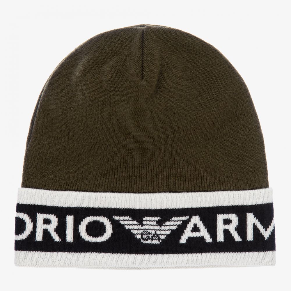 Emporio Armani - Шерстяная шапка цвета хаки для мальчиков | Childrensalon