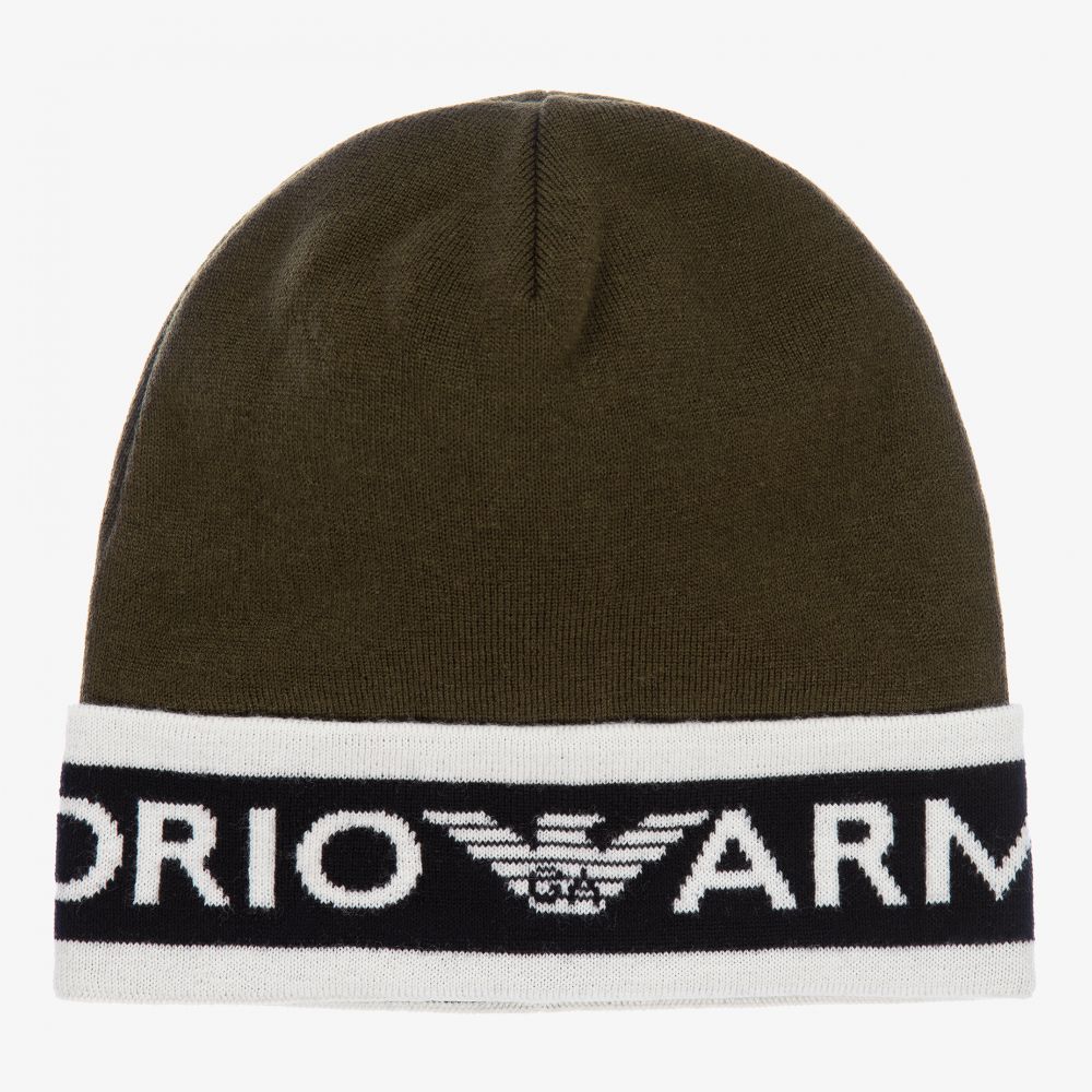 Emporio Armani - Bonnet vert en laine Garçon | Childrensalon