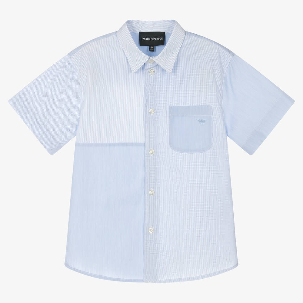 Emporio Armani - قميص قطن بوبلين لون أزرق فاتح للأولاد | Childrensalon
