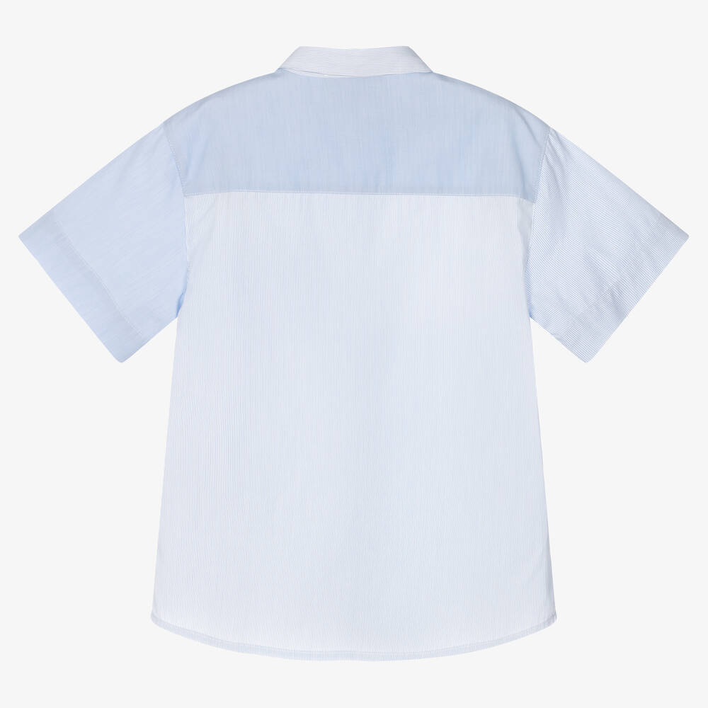 Emporio Armani-Boys Light Blue Cotton Patch Shirt | Childrensalon Outlet