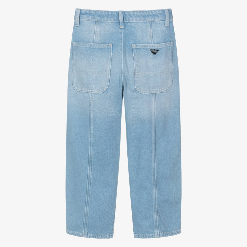 Emporio Armani-Boys Light Blue Denim Jeans with Eagle Logo Badge | Childrensalon Outlet