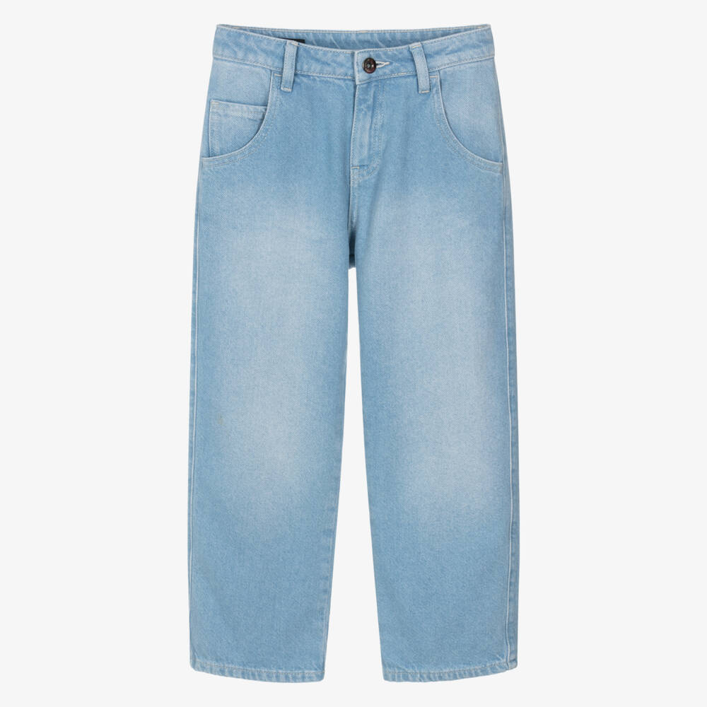 Emporio Armani-Boys Light Blue Denim Jeans with Eagle Logo Badge | Childrensalon Outlet