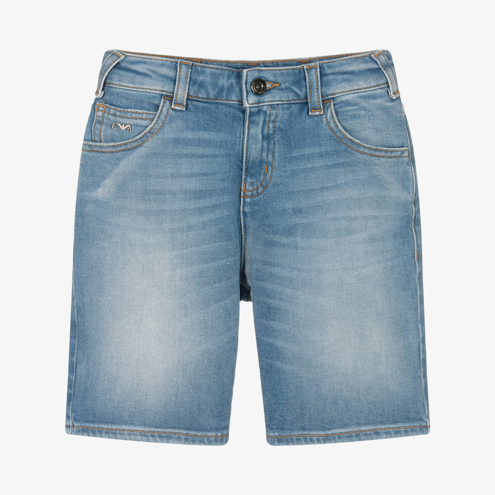 Emporio Armani - Boys Light Blue Denim Shorts | Childrensalon