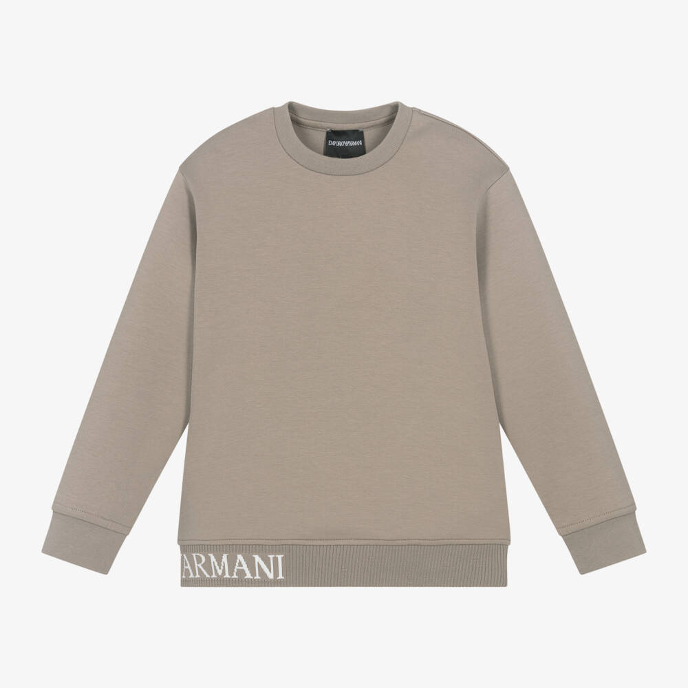 Emporio Armani-Boys Light Brown Logo Sweatshirt | Childrensalon Outlet