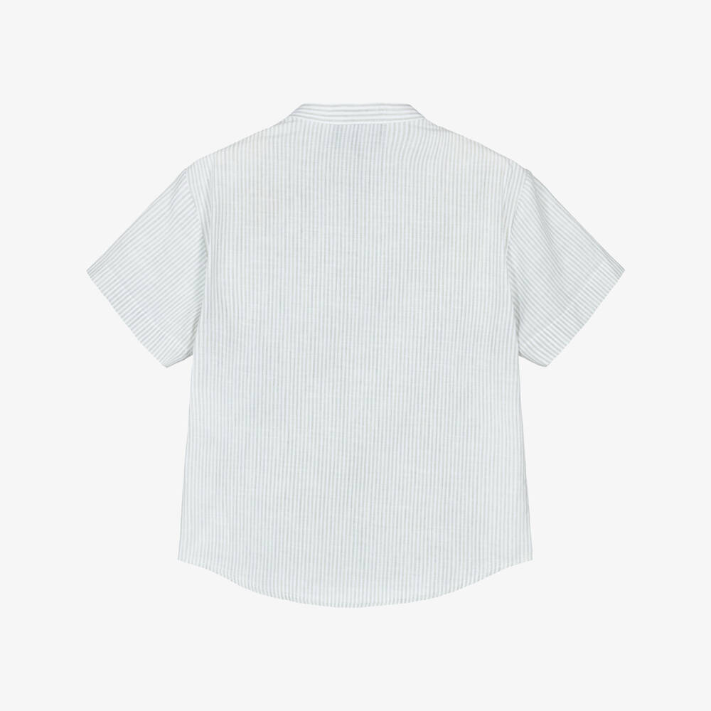 Emporio Armani-Boys Light Green & White Stripe Short Sleeved Shirt | Childrensalon Outlet