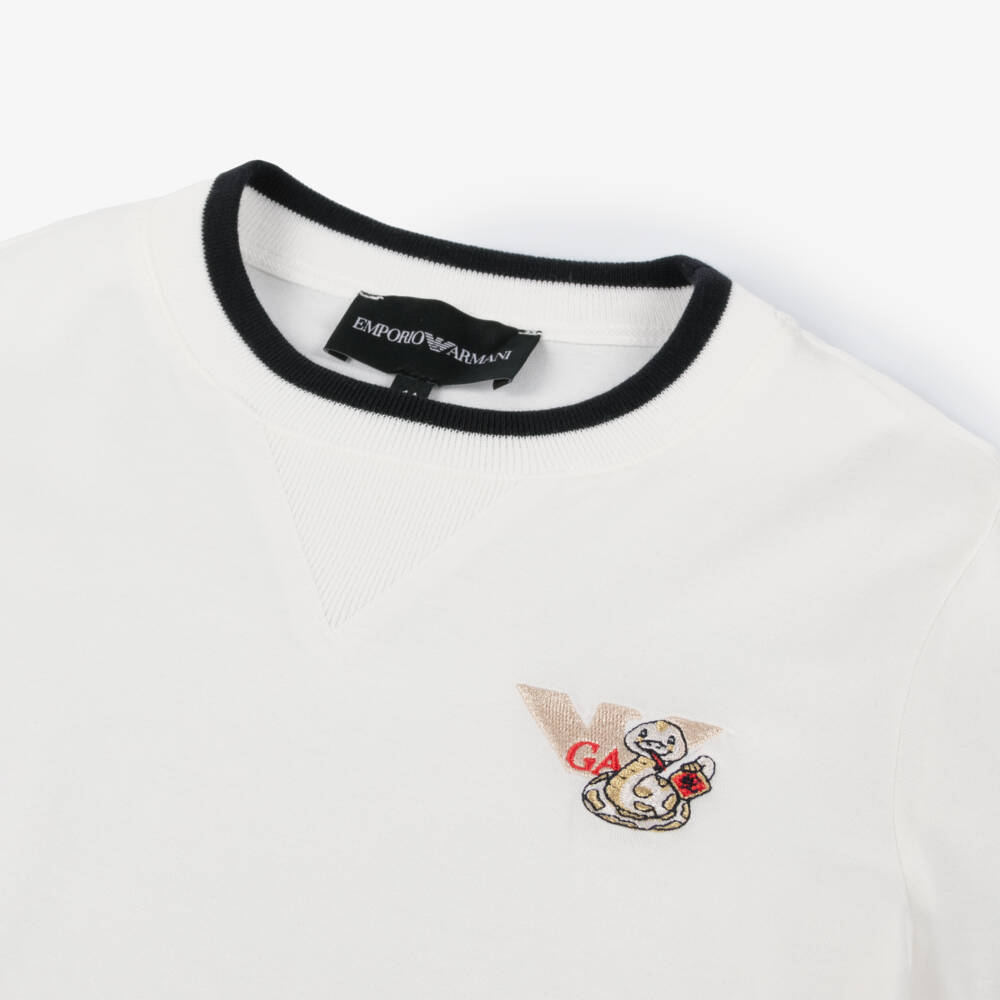 Emporio Armani-Белая футболка для мальчиков Лунный праздник | Childrensalon Outlet