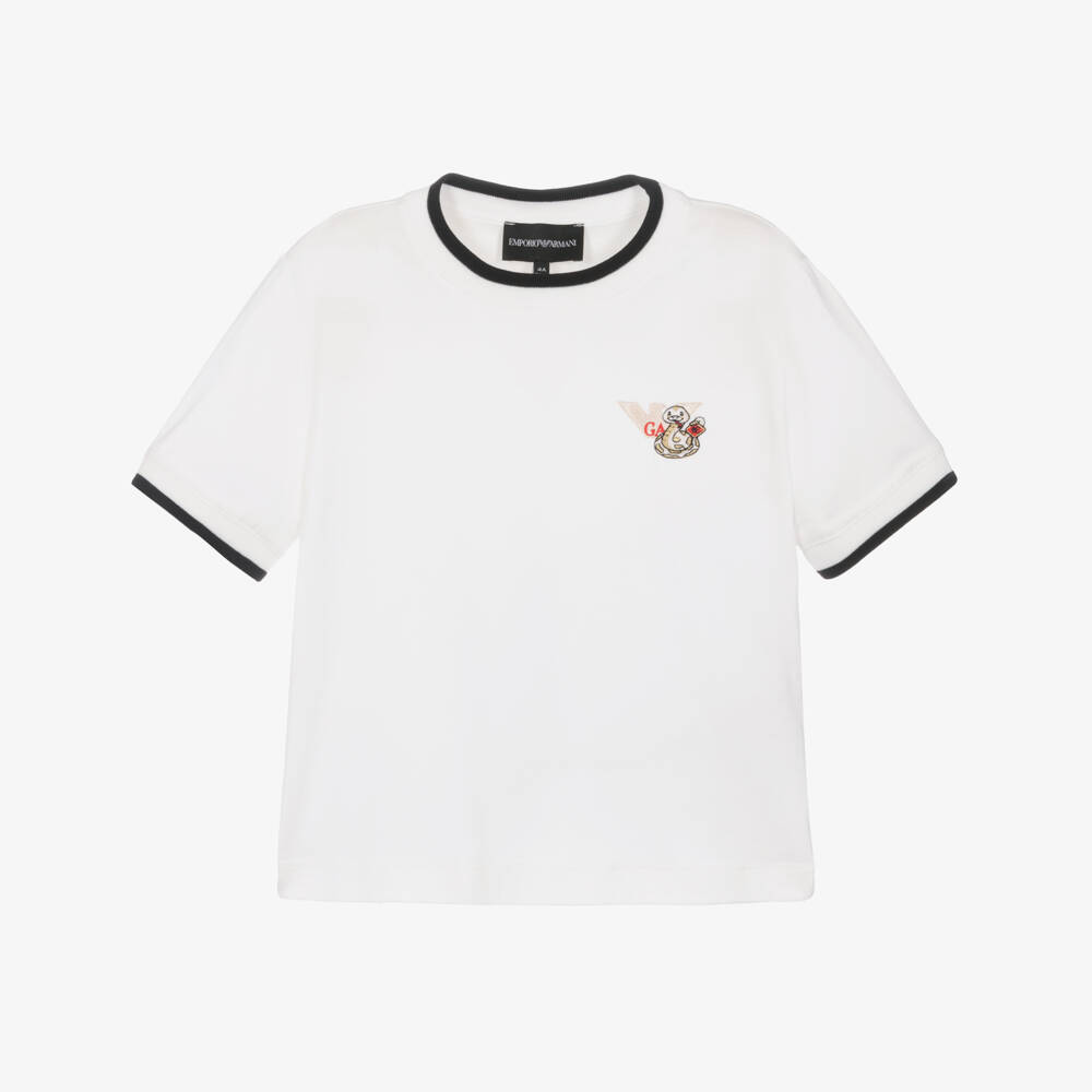 Emporio Armani-Boys Lunar Celebration White Tee | Childrensalon Outlet