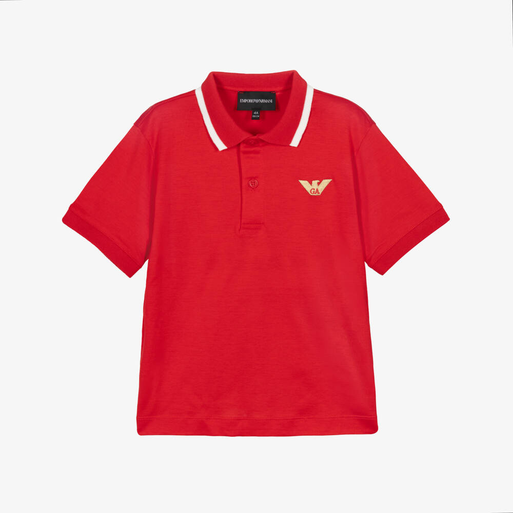 Emporio Armani-Boys Luxe Red Polo Top | Childrensalon Outlet