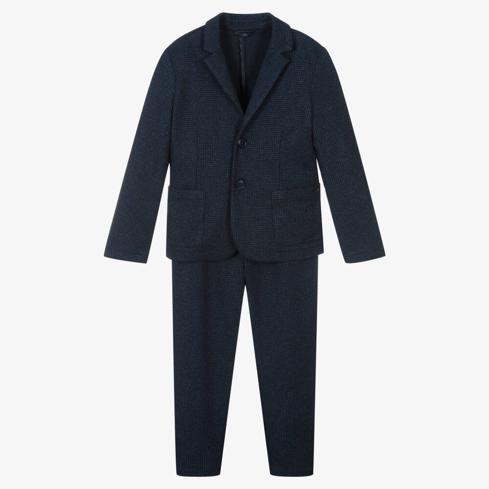 Emporio Armani - Boys Navy Blue & Black Houndstooth Suit | Childrensalon