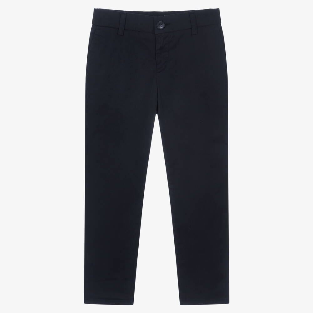 Emporio Armani - Boys Navy Blue Chino Trousers | Childrensalon