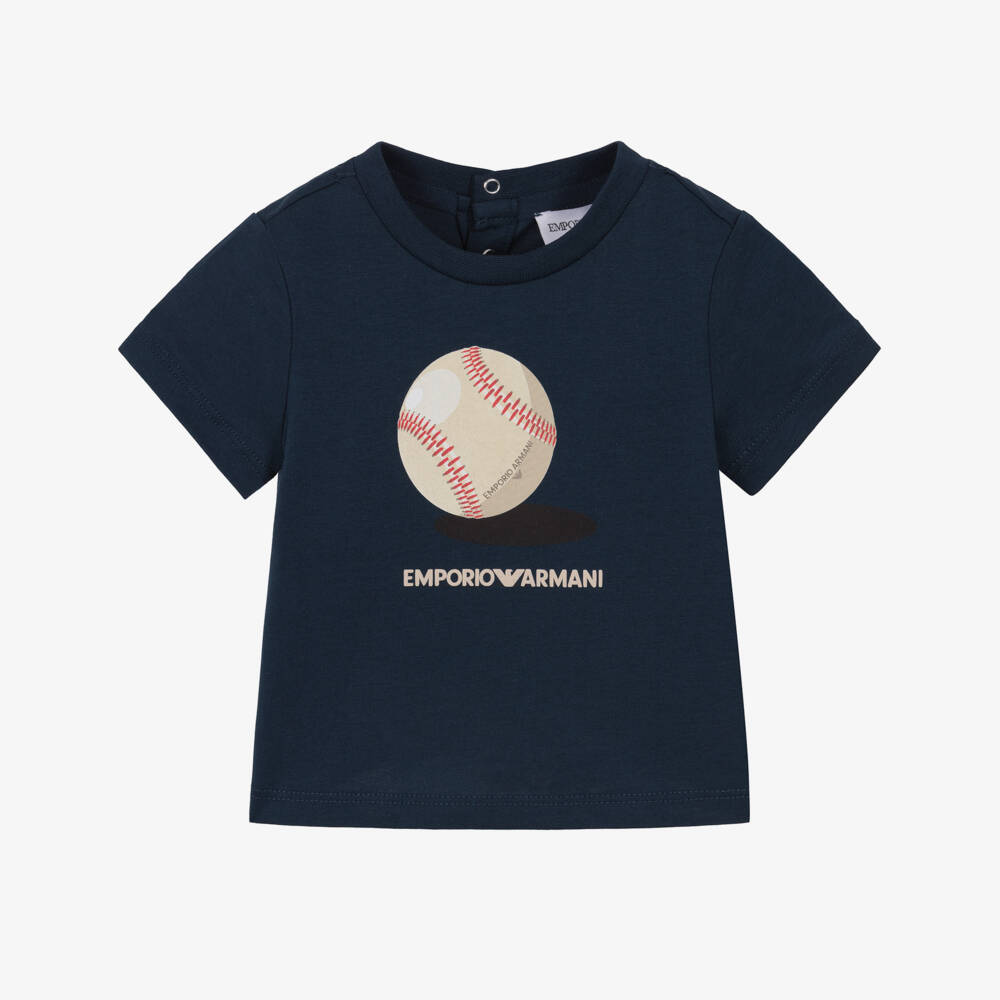 Emporio Armani-Boys Navy Blue Cotton Baseball Print T-shirt | Childrensalon Outlet