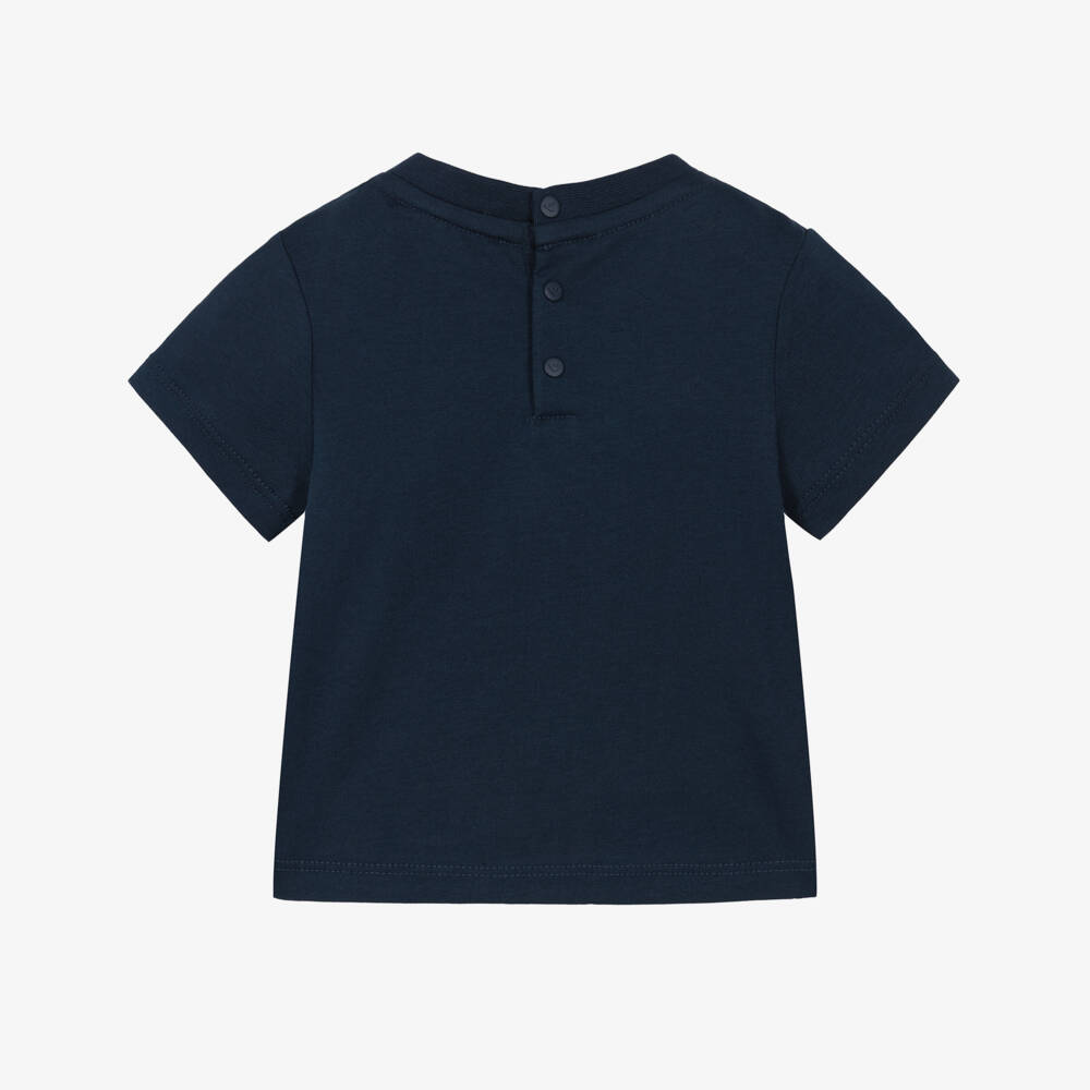 Emporio Armani-Boys Navy Blue Cotton Baseball Print T-shirt | Childrensalon Outlet