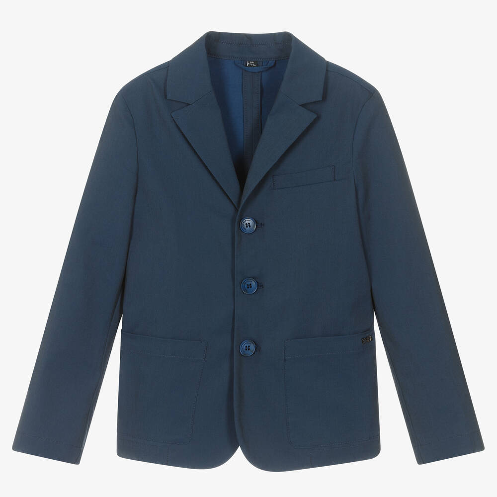 Emporio Armani - Boys Navy Blue Cotton Blazer | Childrensalon