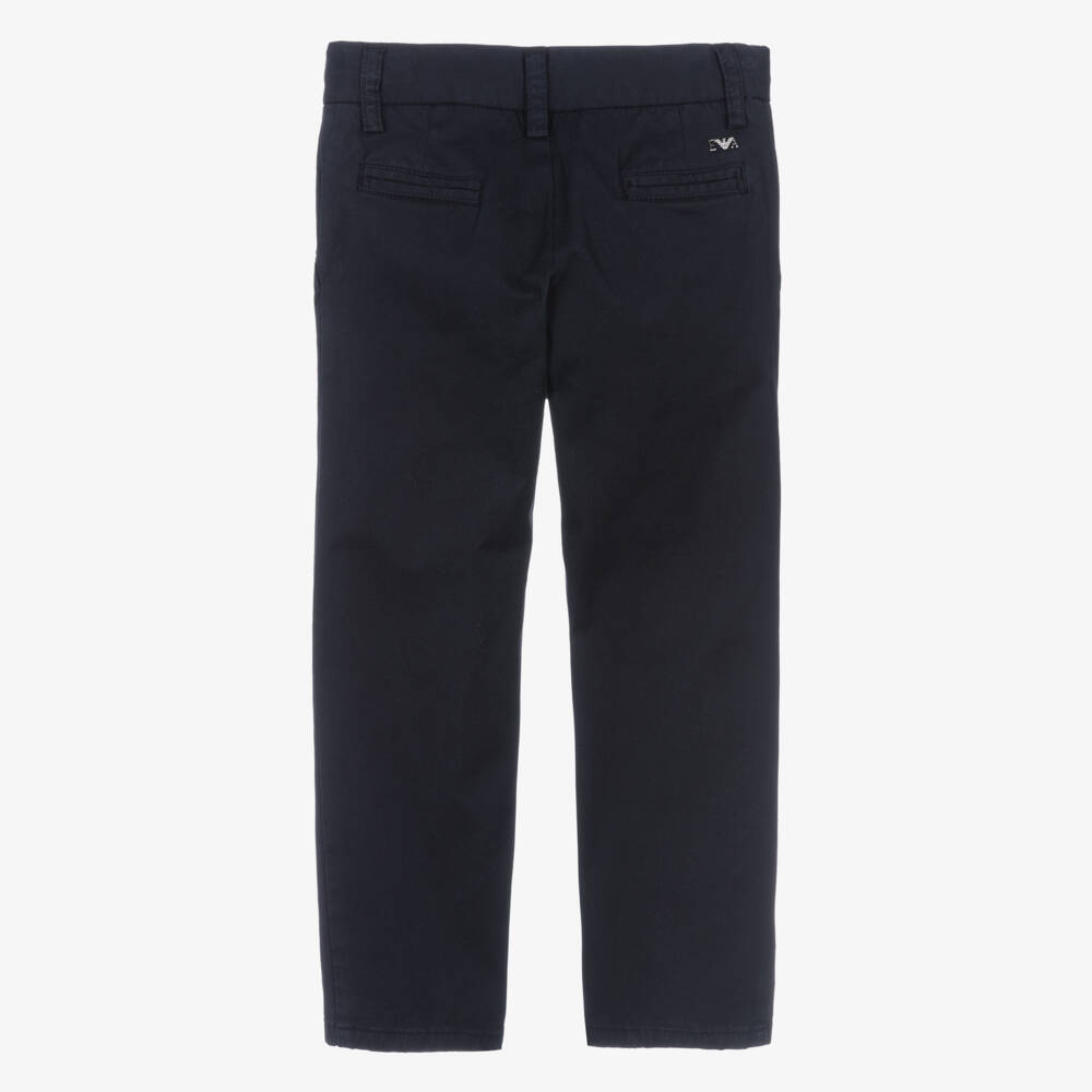 Emporio Armani-Boys Navy Blue Cotton Chino Trousers | Childrensalon Outlet