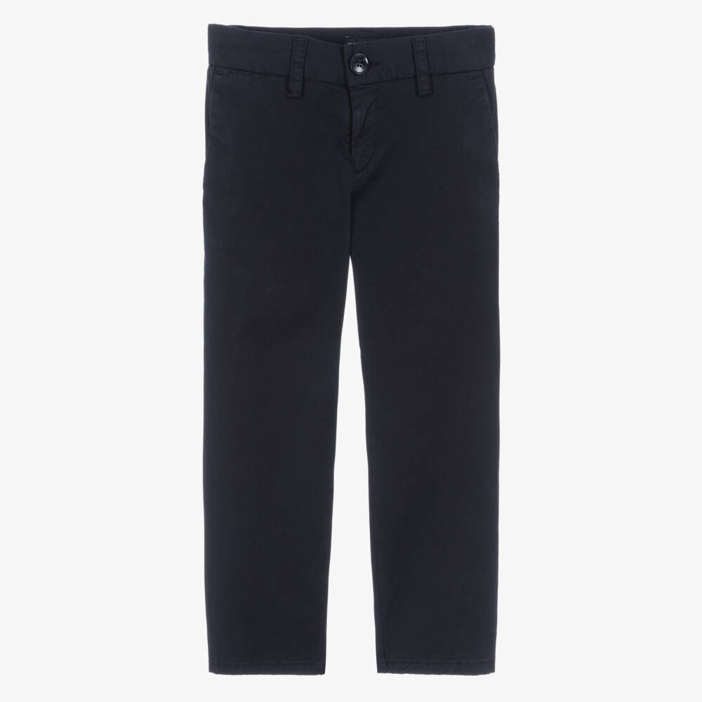 Emporio Armani-Boys Navy Blue Cotton Chino Trousers | Childrensalon Outlet
