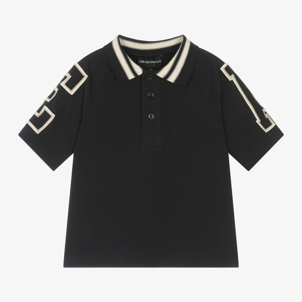 Emporio Armani-Boys Navy Blue Cotton EA Polo Shirt | Childrensalon Outlet