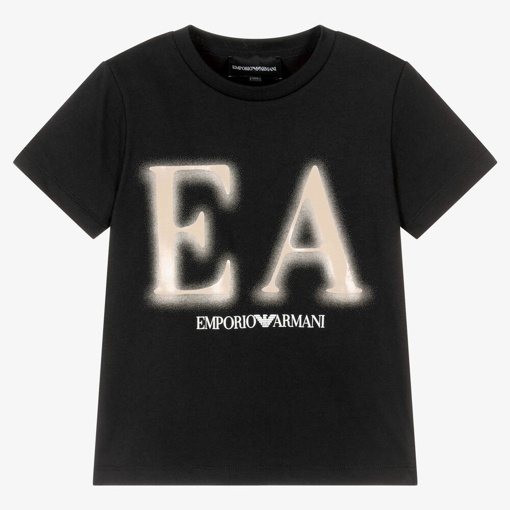 Emporio Armani - Boys Navy Blue Cotton EA T-Shirt | Childrensalon