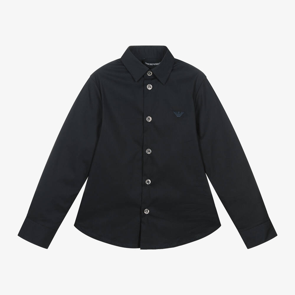 Emporio Armani-قميص بطبعة النسر مزيج قطن لون كحلي للأولاد | Childrensalon Outlet