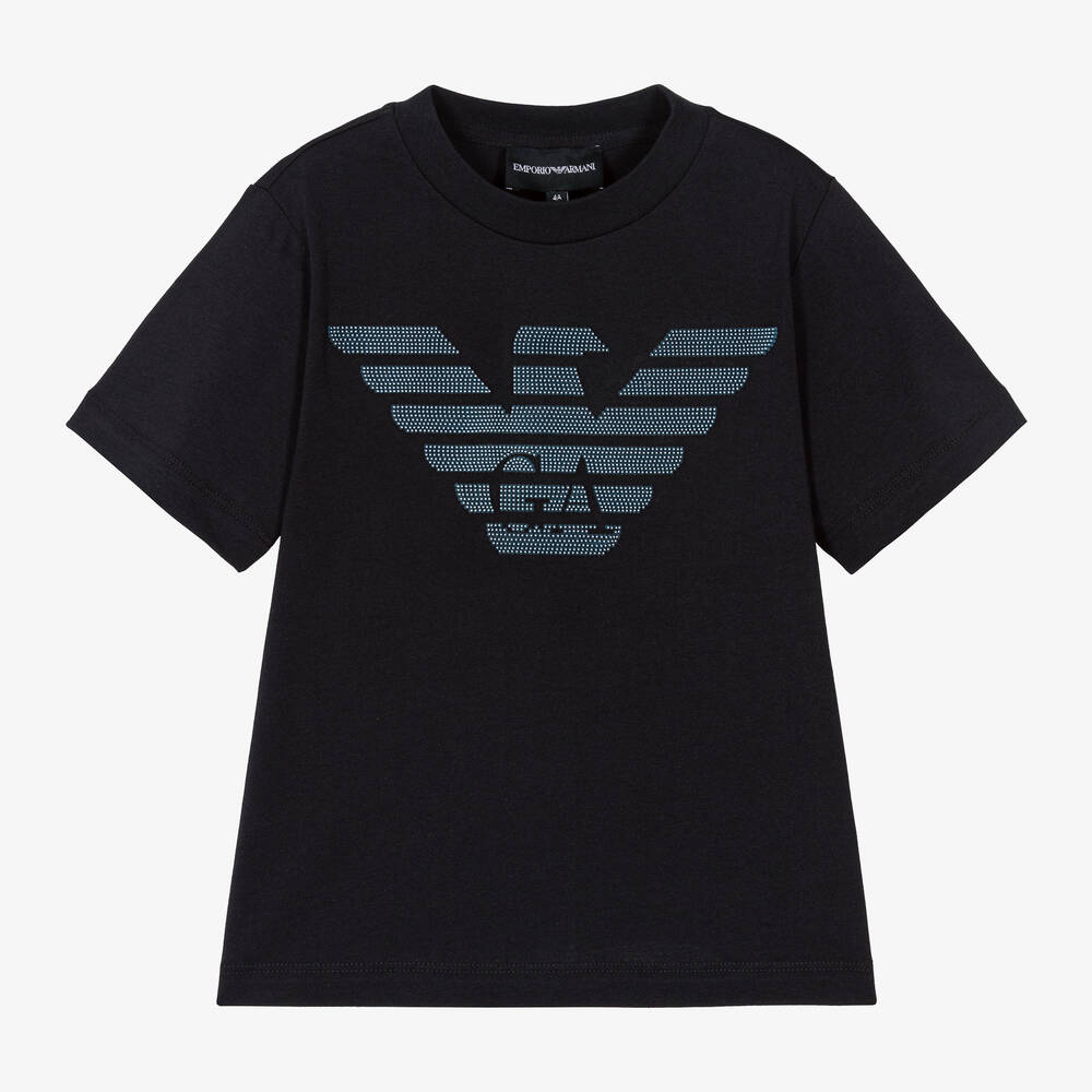 Emporio Armani-Boys Navy Blue Cotton Eagle T-Shirt | Childrensalon Outlet