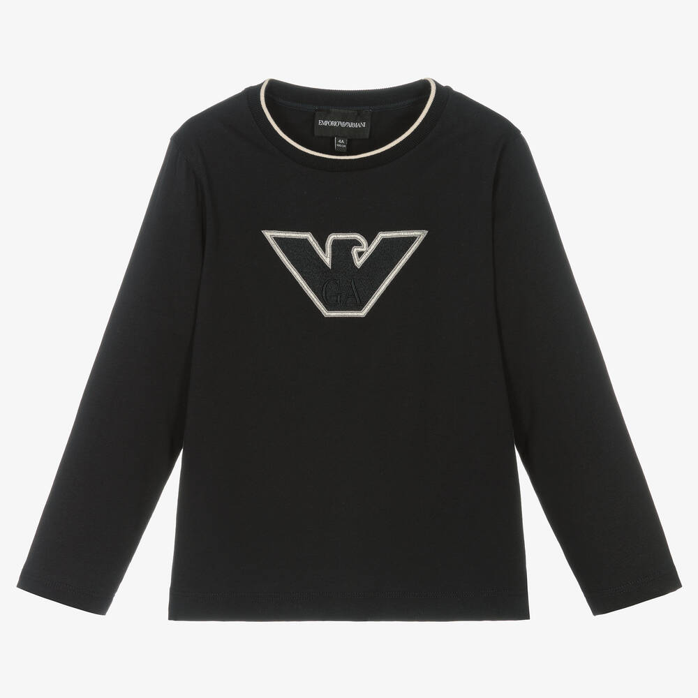 Emporio Armani-Boys Navy Blue Cotton Eagle Top | Childrensalon Outlet