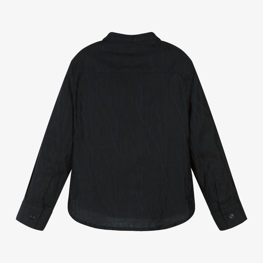 Emporio Armani-Boys Navy Blue Cotton Jacquard Shirt | Childrensalon Outlet