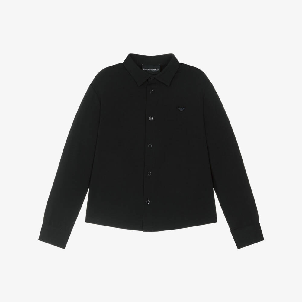 Emporio Armani-Boys Navy Blue Cotton Jersey Shirt with Embroidered Eagle Logo | Childrensalon Outlet