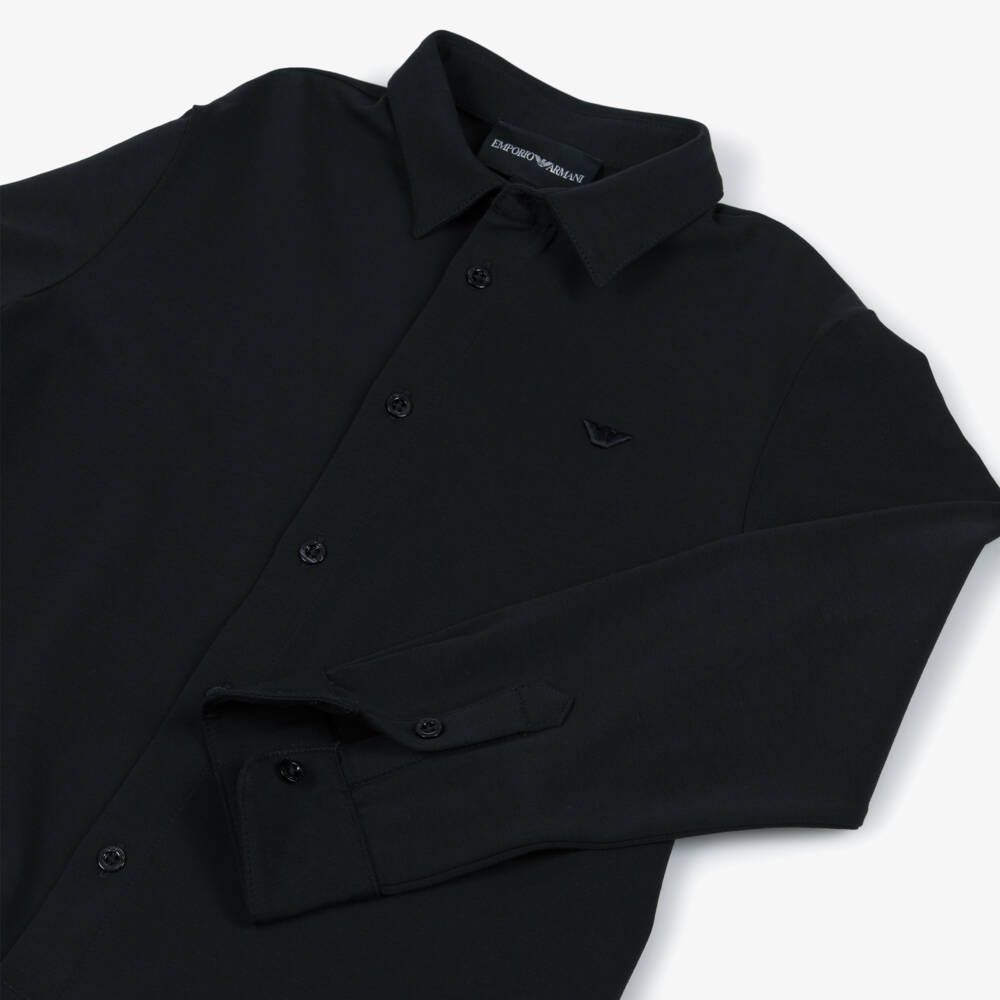 Emporio Armani-Boys Navy Blue Cotton Jersey Shirt with Embroidered Eagle Logo | Childrensalon Outlet