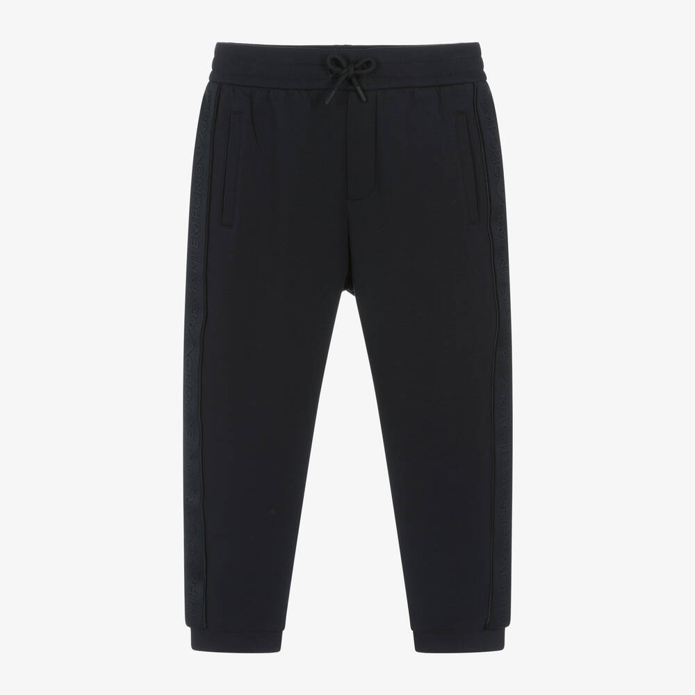 Emporio Armani Boys Navy Blue Cotton Logo Tape Joggers Childrensalon Outlet