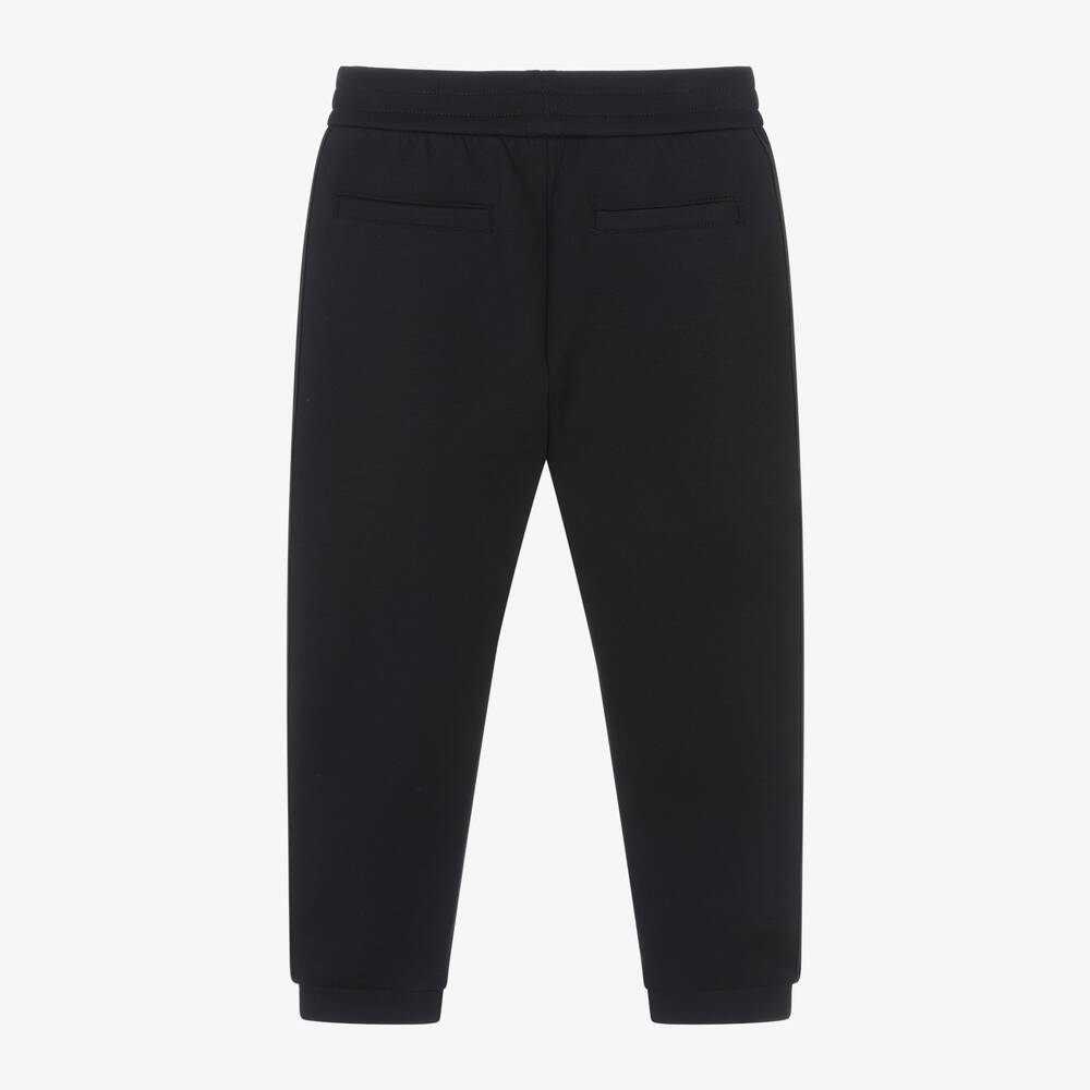 Emporio Armani-Boys Navy Blue Cotton Logo Tape Joggers | Childrensalon Outlet
