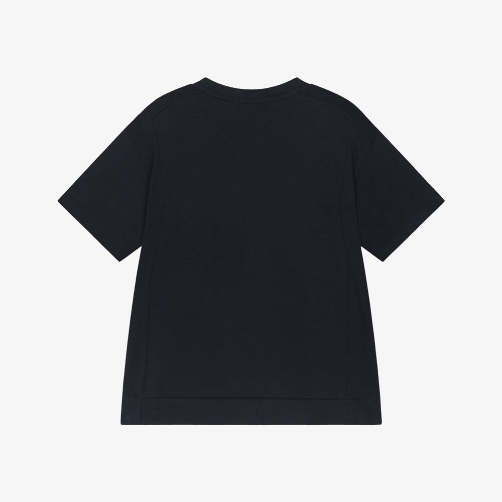 Emporio Armani-Boys Navy Blue Cotton Panelled T-Shirt with Eagle Logo | Childrensalon Outlet