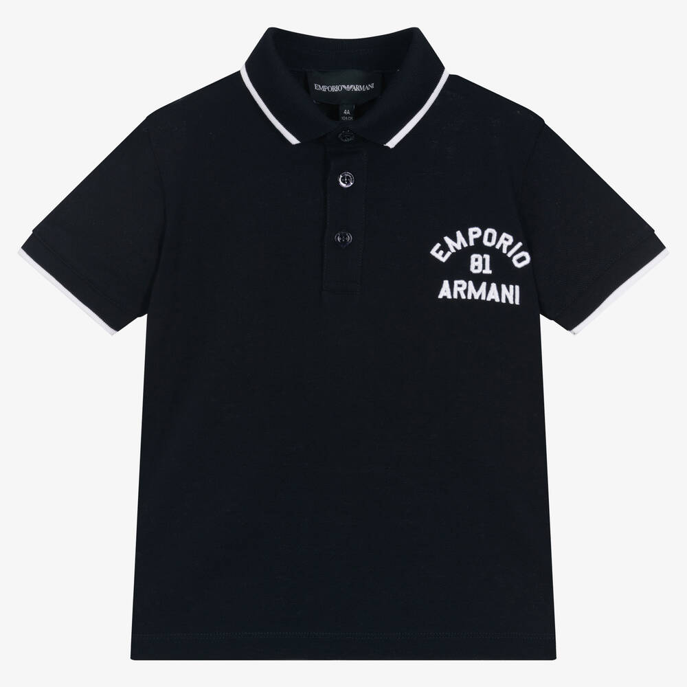 Emporio Armani-Boys Navy Blue Cotton Polo Shirt | Childrensalon Outlet