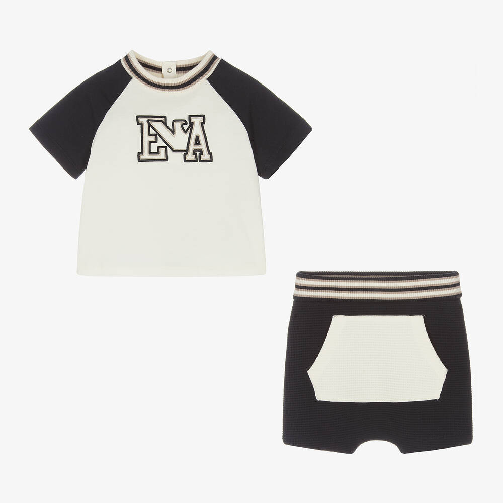 Emporio Armani-Boys Navy Blue Cotton Shorts Set | Childrensalon Outlet