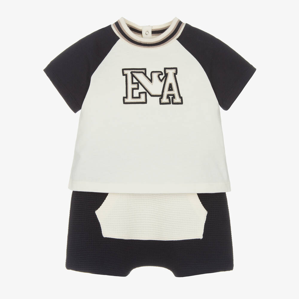Emporio Armani-Boys Navy Blue Cotton Shorts Set | Childrensalon Outlet