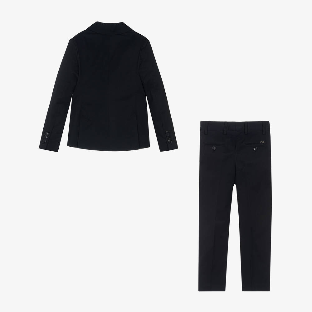 Emporio Armani-Boys Navy Blue Cotton Single-Breasted Suit | Childrensalon Outlet