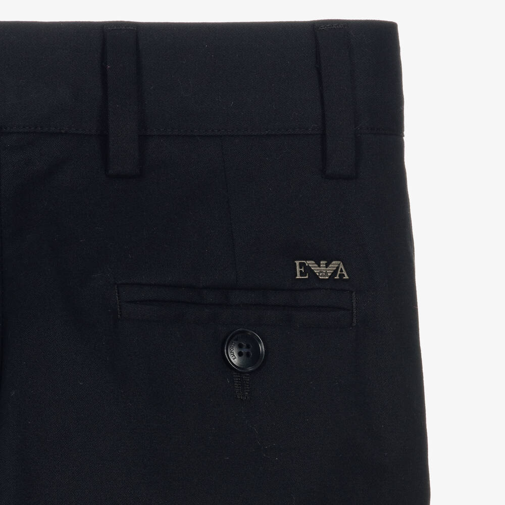 Emporio Armani-Boys Navy Blue Cotton Single-Breasted Suit | Childrensalon Outlet