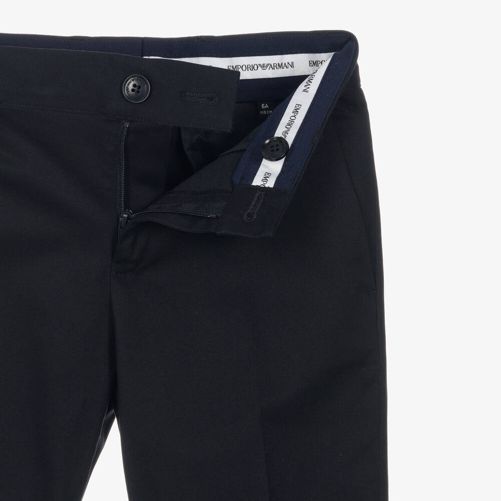 Emporio Armani-Boys Navy Blue Cotton Single-Breasted Suit | Childrensalon Outlet