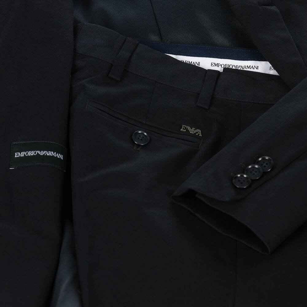 Emporio Armani-Boys Navy Blue Cotton Single-Breasted Suit | Childrensalon Outlet