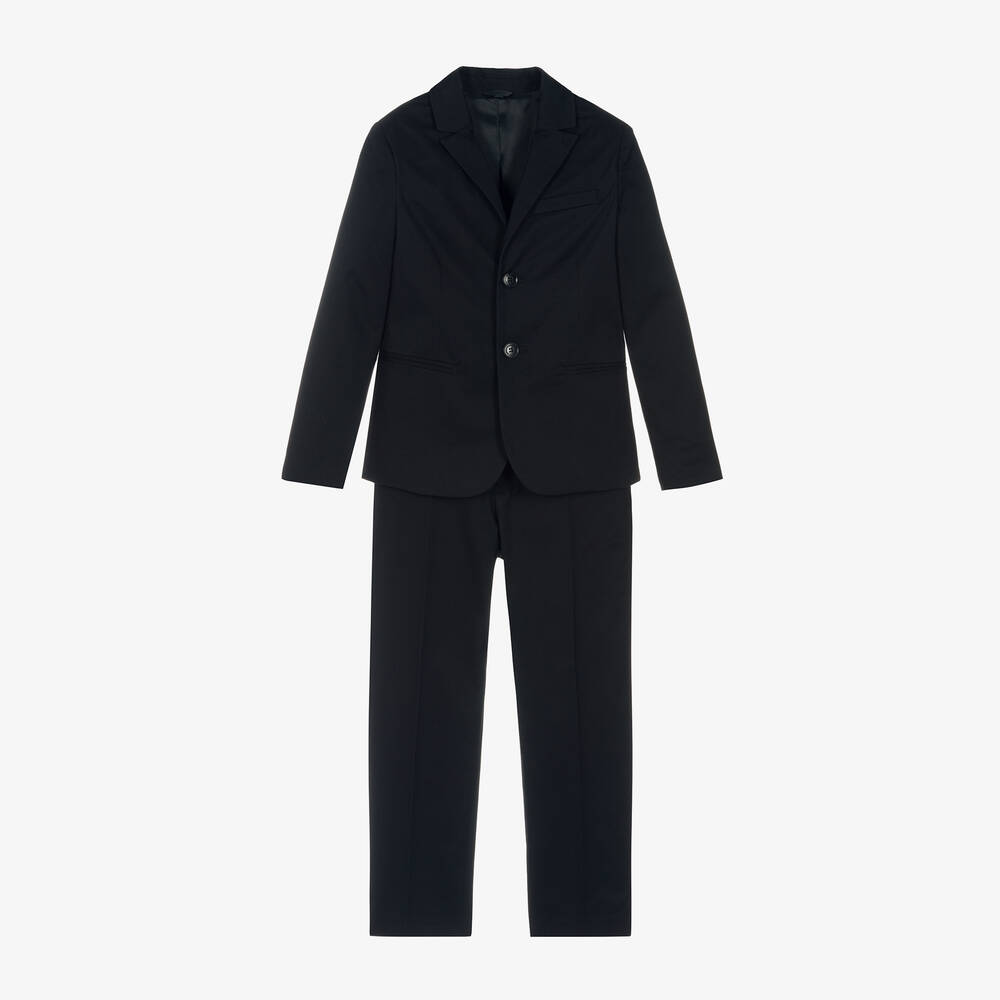 Emporio Armani-Boys Navy Blue Cotton Single-Breasted Suit | Childrensalon Outlet