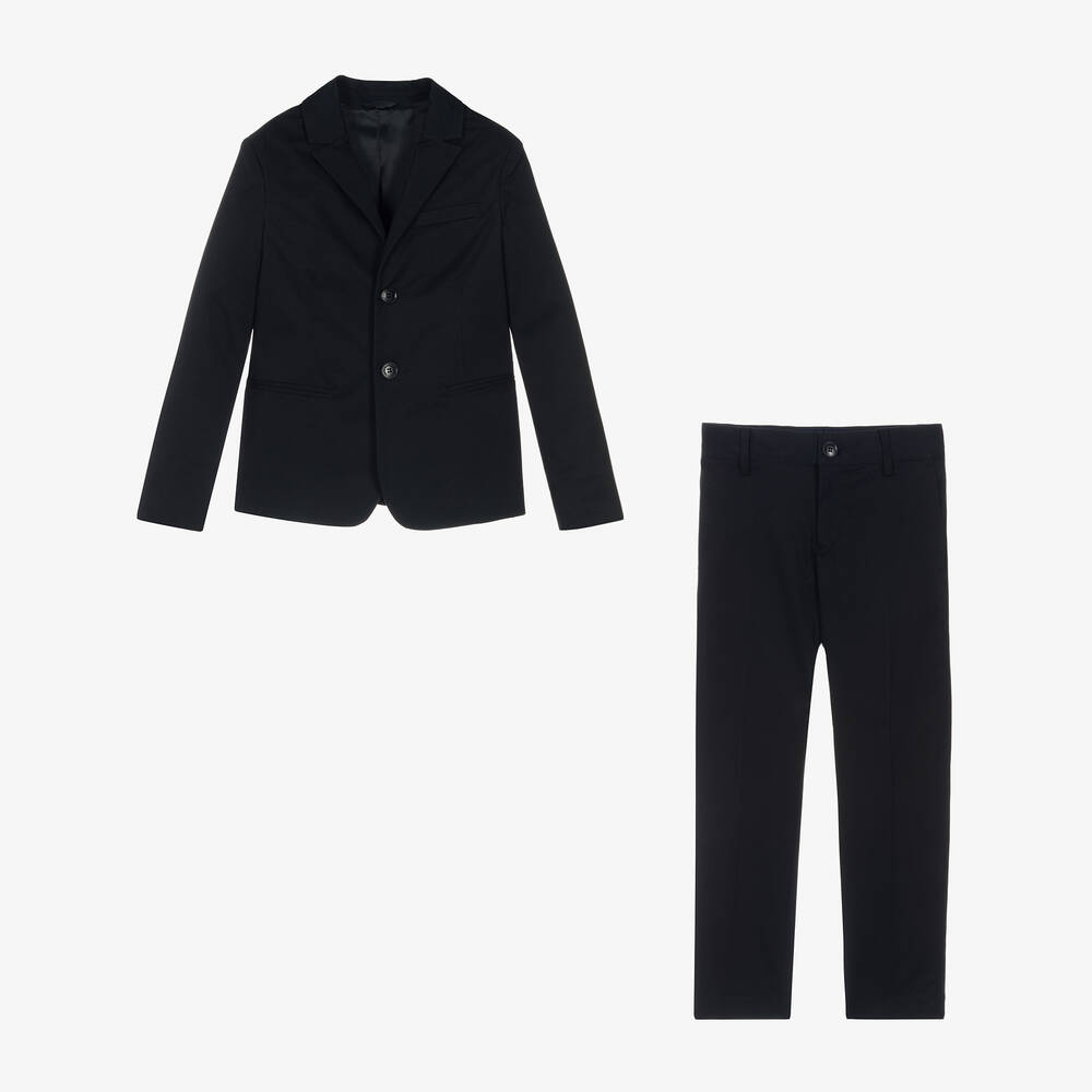Emporio Armani-Boys Navy Blue Cotton Single-Breasted Suit | Childrensalon Outlet