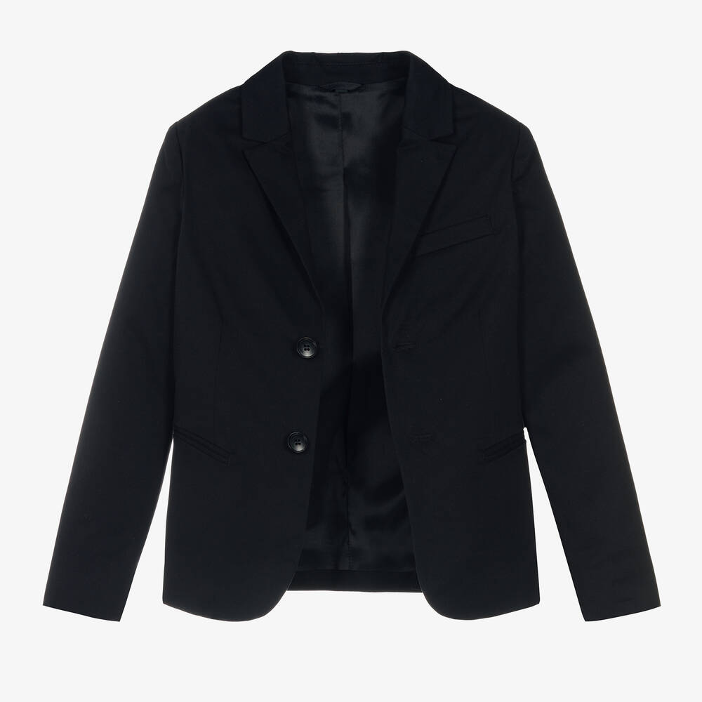 Emporio Armani-Boys Navy Blue Cotton Single-Breasted Suit | Childrensalon Outlet