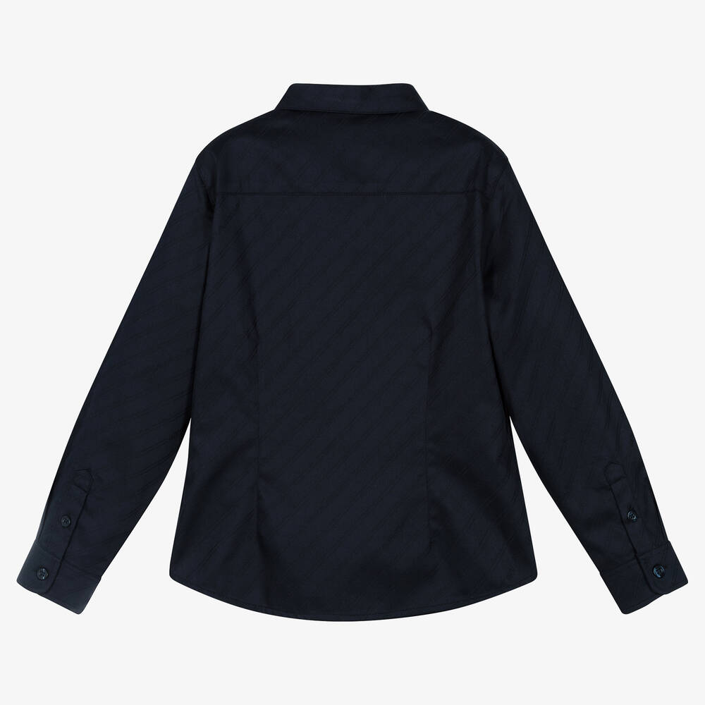 Emporio Armani-Boys Navy Blue Cotton Stripe Shirt | Childrensalon Outlet