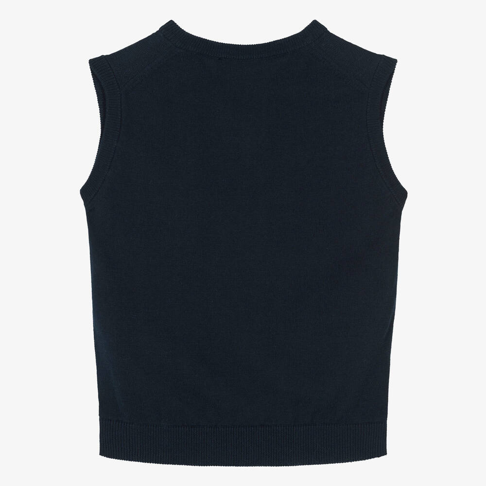 Emporio Armani Boys Navy Blue Cotton Sweater Vest