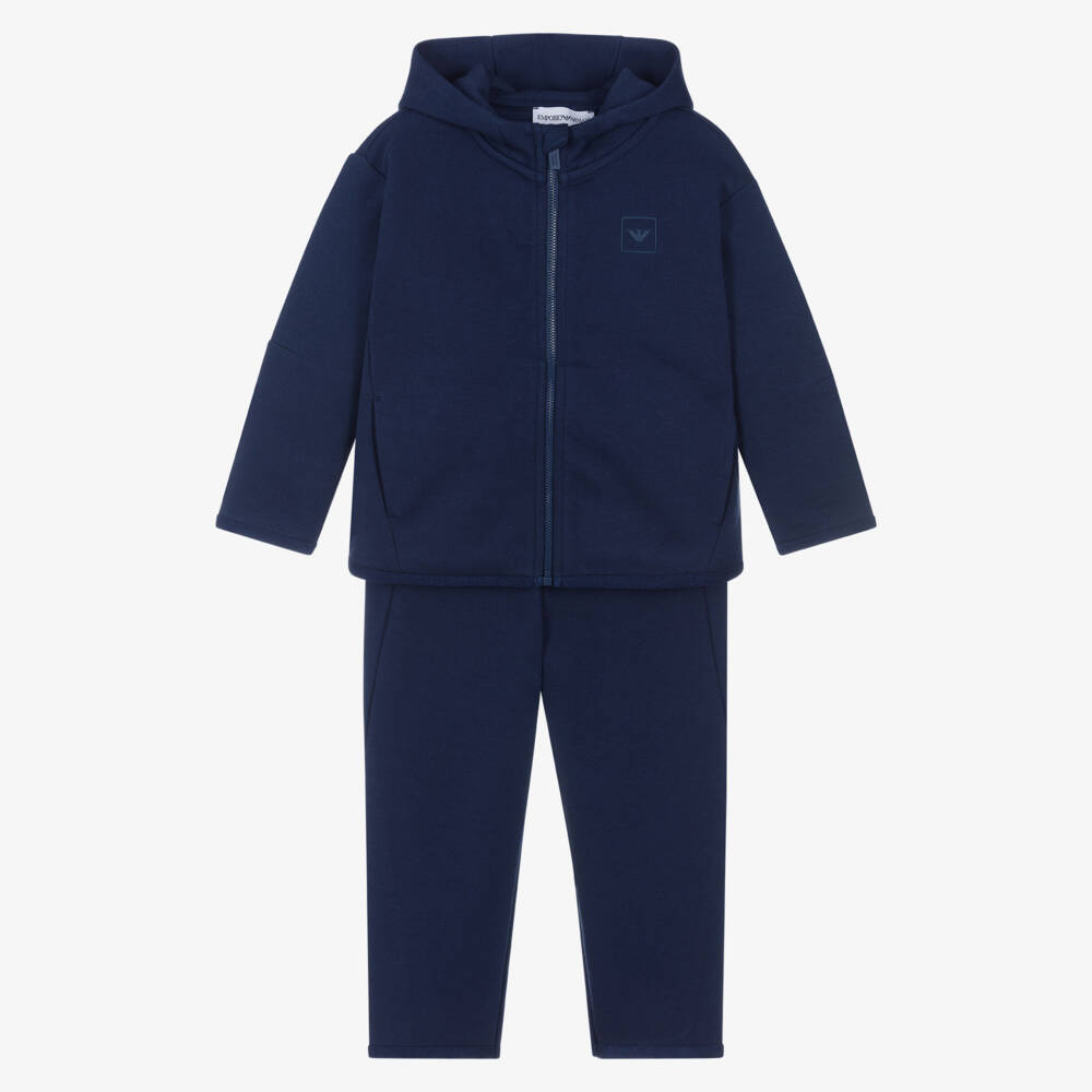 Emporio Armani-Boys Navy Blue Cotton Tracksuit with Chevron Ribbon Trim | Childrensalon Outlet
