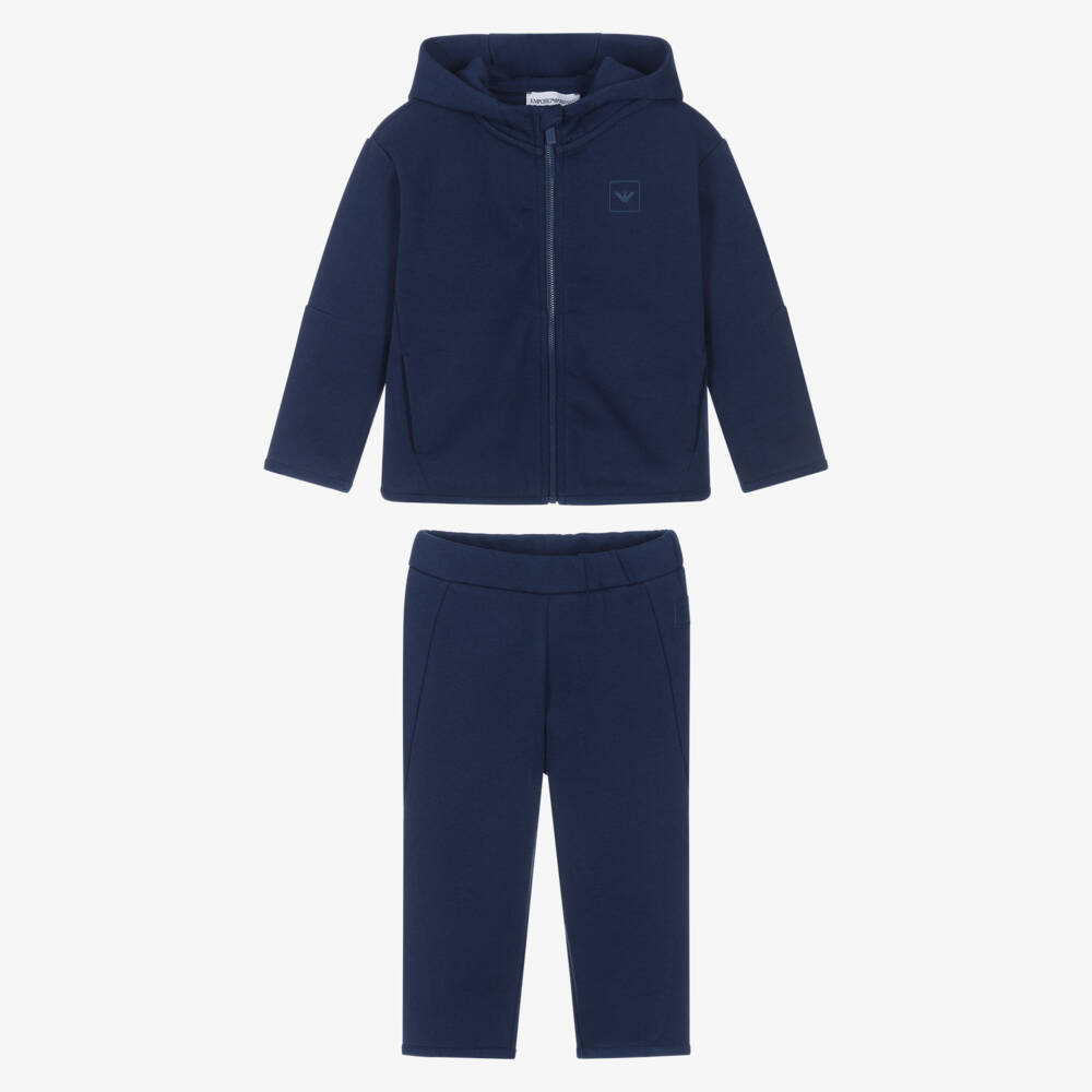 Emporio Armani-Boys Navy Blue Cotton Tracksuit with Chevron Ribbon Trim | Childrensalon Outlet
