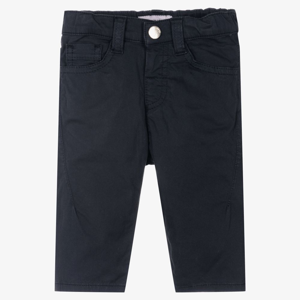 Emporio Armani - Boys Navy Blue Cotton Trousers | Childrensalon