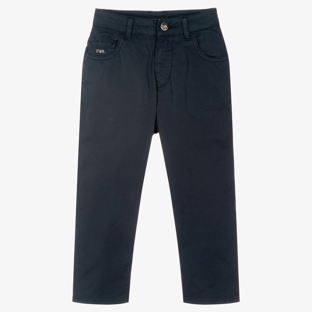Emporio Armani - Boys Navy Blue Cotton Trousers | Childrensalon
