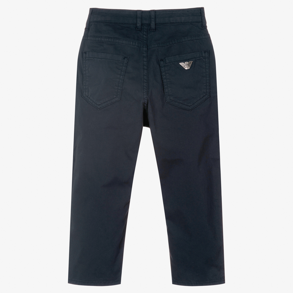 Emporio Armani-Boys Navy Blue Cotton Trousers | Childrensalon Outlet